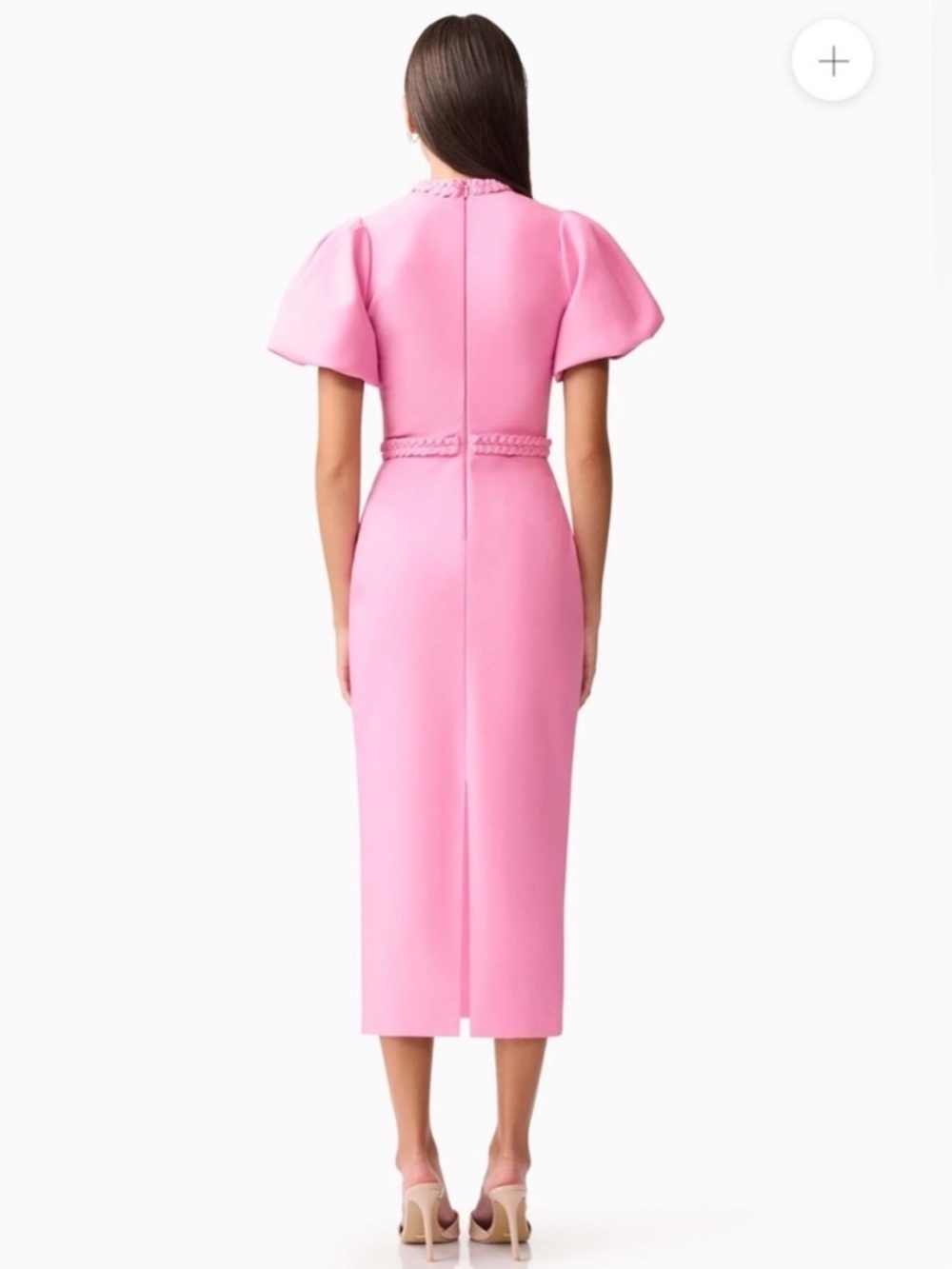 elliatt coralene pink puff sleeve high neck fitted midi dress size medium NEW - Picture 6 of 12